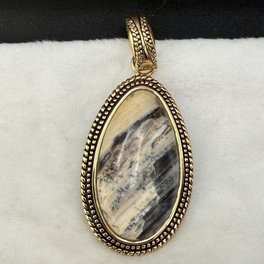 Vintage Barse Thai Pendant Gold Tone Jasper Stone Magnetic Bale Western